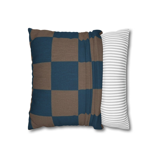 Blue Brown Checkerboard Pillowcase | Square Throw Pillowcase