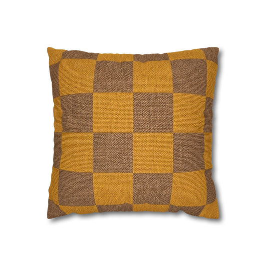 Gold and Brown Checkerboard Pillowcase