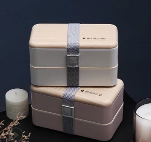 Portable Japanese Bento Box with Double Layer Compartments