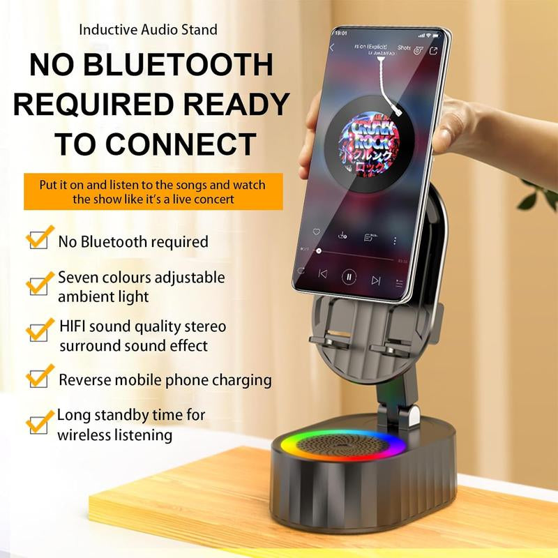 Cell Phone Stand with Wireless Bluetooth Speaker,Induction Speaker HD Surround Sound for Home and Outdoor