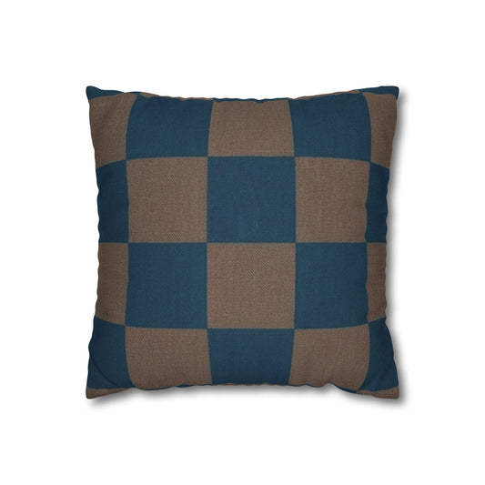 Blue Brown Checkerboard Pillowcase | Square Throw Pillowcase