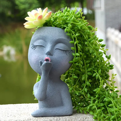 Funny Figure Flower Pot - Resin Flying Kiss Girl Planter