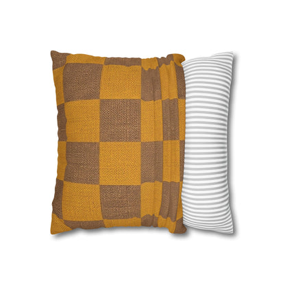 Gold and Brown Checkerboard Pillowcase