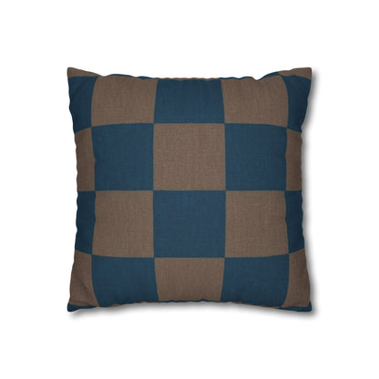 Blue Brown Checkerboard Pillowcase | Square Throw Pillowcase