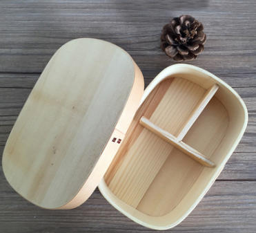 Japanese Wooden Bento Box with Divided Bowls and Utensils