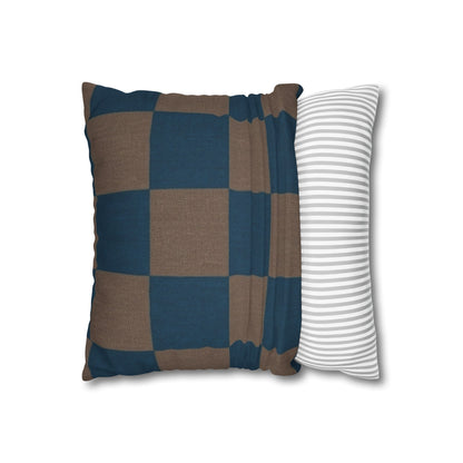 Blue Brown Checkerboard Pillowcase | Square Throw Pillowcase