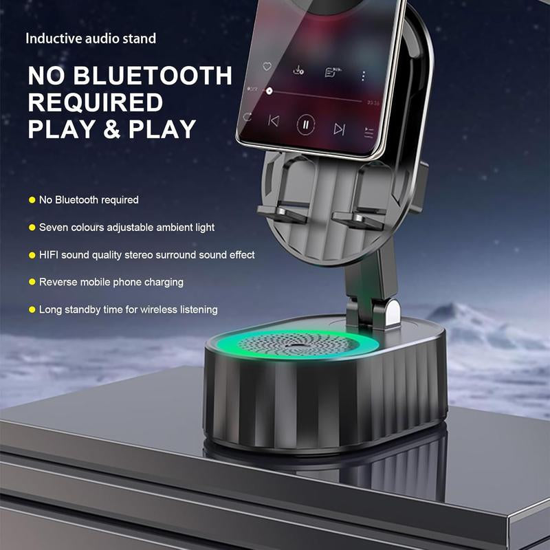 Cell Phone Stand with Wireless Bluetooth Speaker,Induction Speaker HD Surround Sound for Home and Outdoor