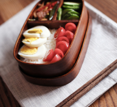Japanese Wooden Bento Box with Divided Bowls and Utensils