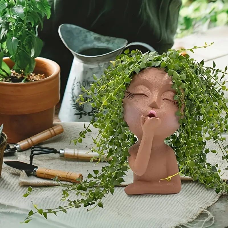 Funny Figure Flower Pot - Resin Flying Kiss Girl Planter