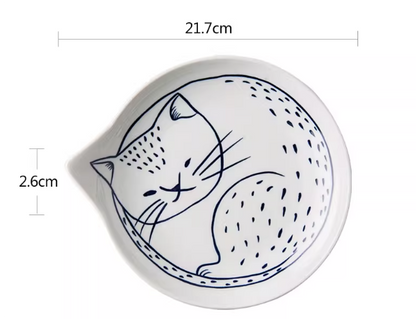 Cat Shaped Japanese Ceramic Plate