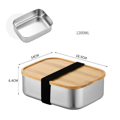 Bamboo Lid Bento Lunch Box - Portable Stainless Steel