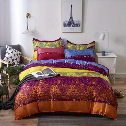 3-Piece Colorful Striped Boho Duvet Cover Set