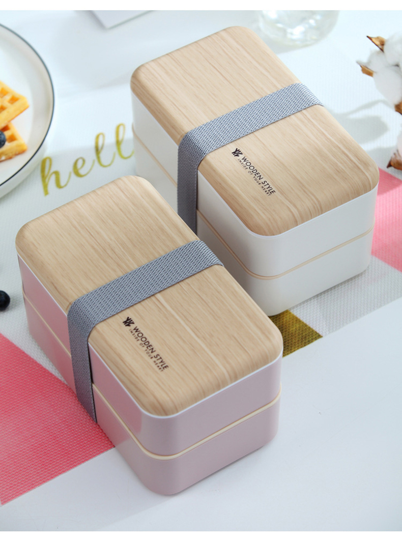 Portable Japanese Bento Box with Double Layer Compartments