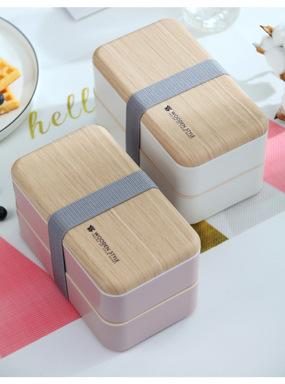 Portable Japanese Bento Box with Double Layer Compartments