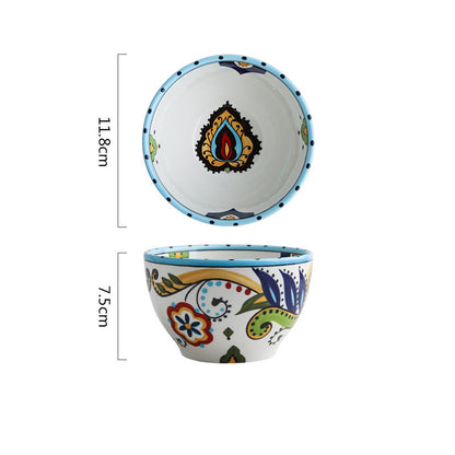 Bohemian Hand-Painted Ceramic Bowls for Home Use