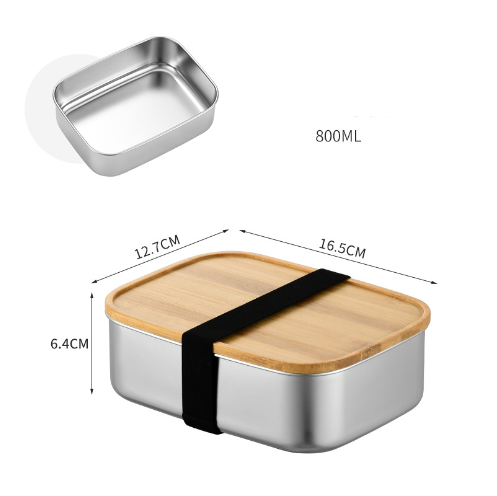 Bamboo Lid Bento Lunch Box - Portable Stainless Steel