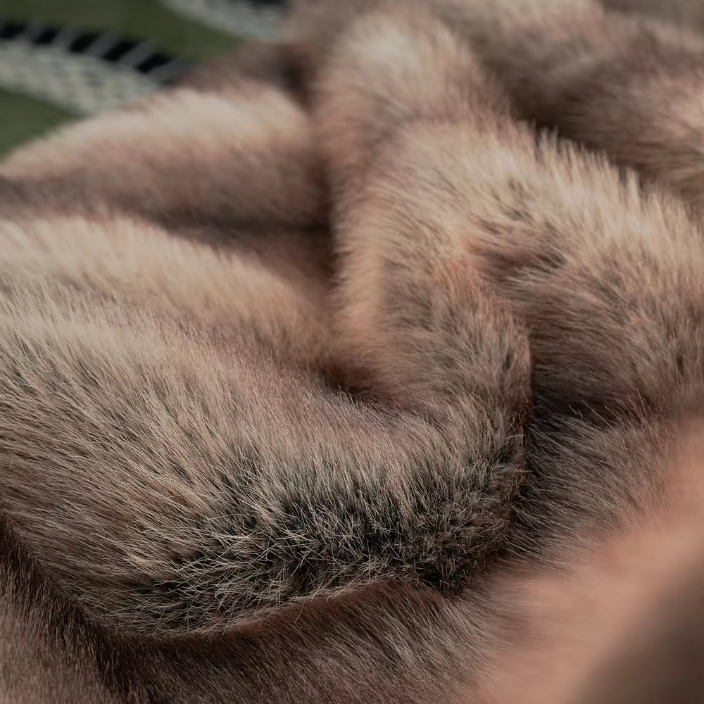 High-End Faux Fur Blanket - Elegant Plaid Design for Beds and Sofas