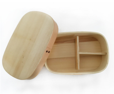 Japanese Wooden Bento Box with Divided Bowls and Utensils