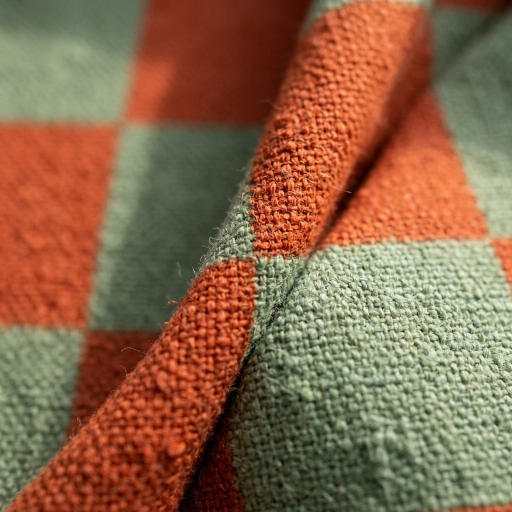 Close-up of the woven checkerboard texture in Terracotta & Sage