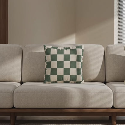 Tonal Check Throw Pillow Cover in Sage & Cream shown in a sunlit living room