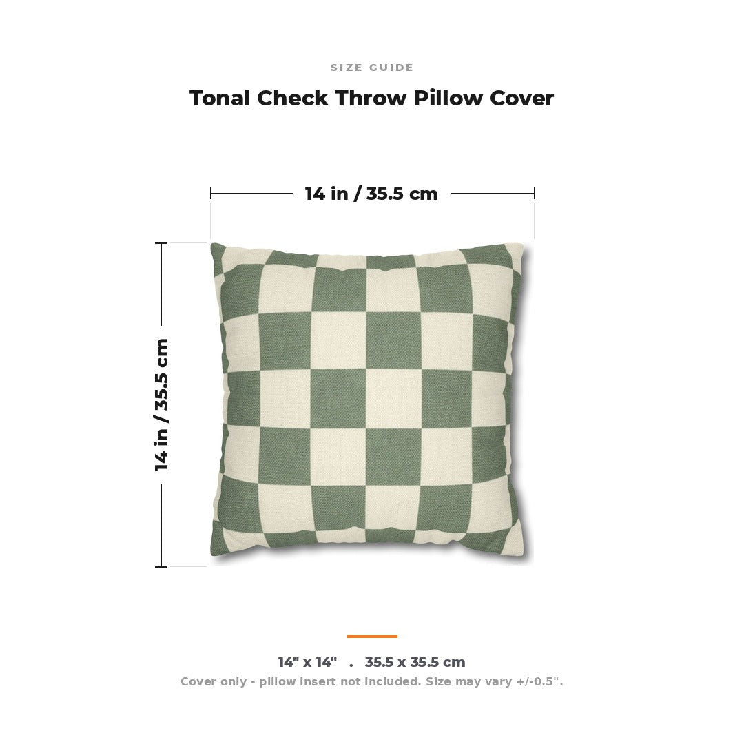 Size guide: Tonal Check Throw Pillow Cover in Sage & Cream measures 14 by 14 inches (35.5 by 35.5 cm). Cover only, insert not included.