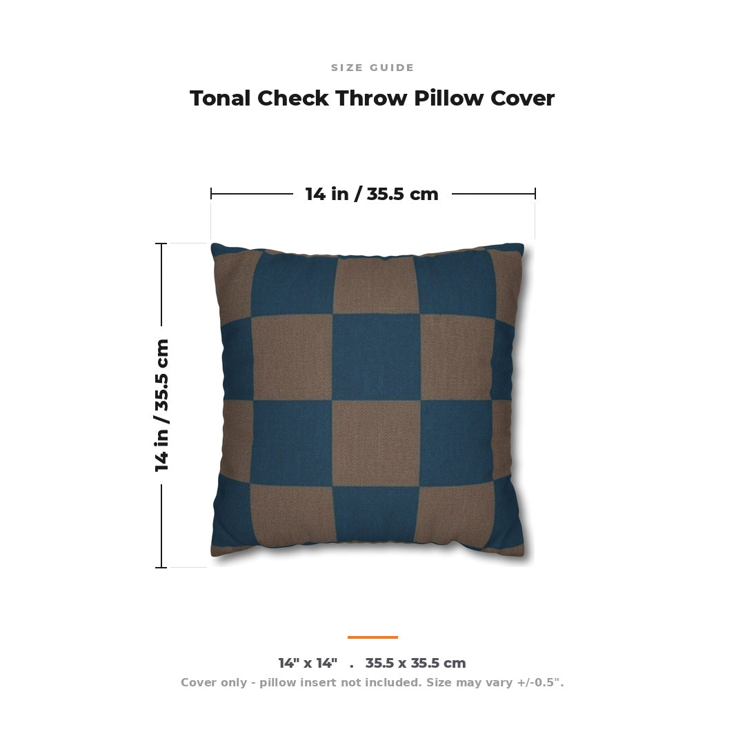 Size guide: Tonal Check Throw Pillow Cover in Deep Teal & Taupe measures 14 by 14 inches (35.5 by 35.5 cm). Cover only, insert not included.
