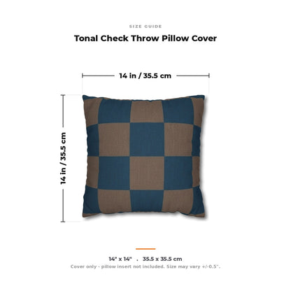 Size guide: Tonal Check Throw Pillow Cover in Deep Teal & Taupe measures 14 by 14 inches (35.5 by 35.5 cm). Cover only, insert not included.